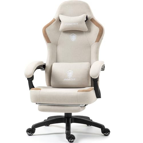 Black Fabric Gaming Chair with Massage Lumbar Support and Footrest W78838