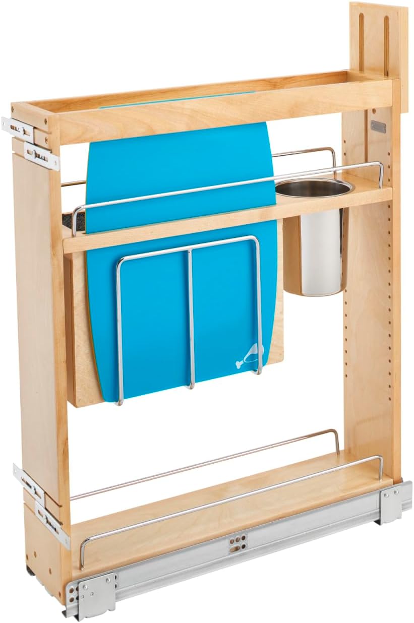 Wood Base Cabinet Knife Block Pull Out Organizer with Soft Close F8972