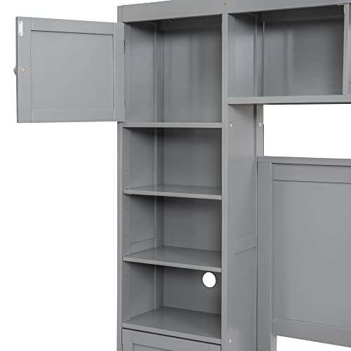 White Wood Full Murphy Bed with Shelf J528246