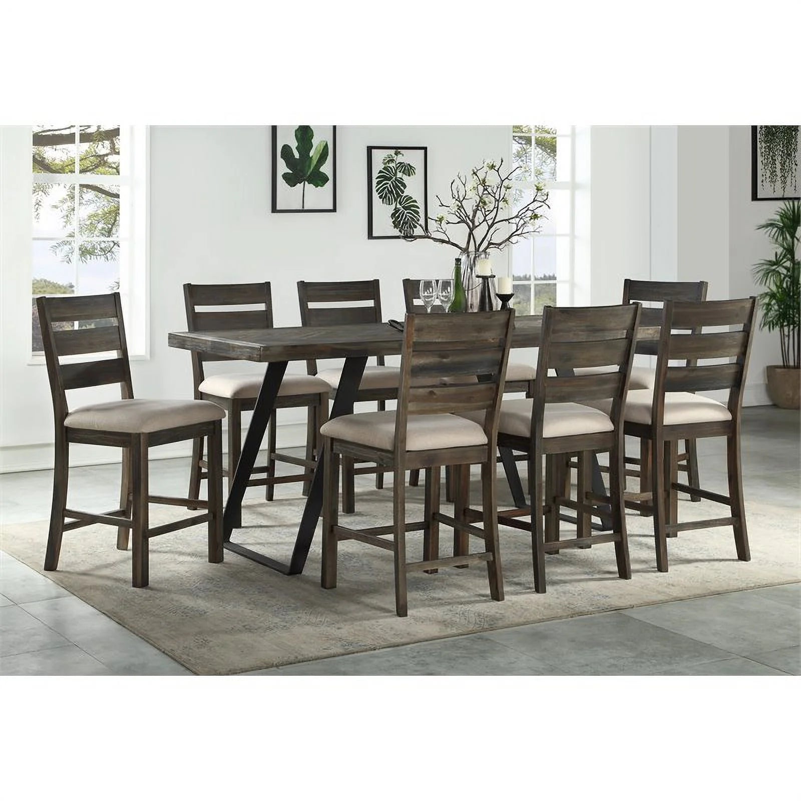 Wood Herringbone Counter Height Dining Table P33222