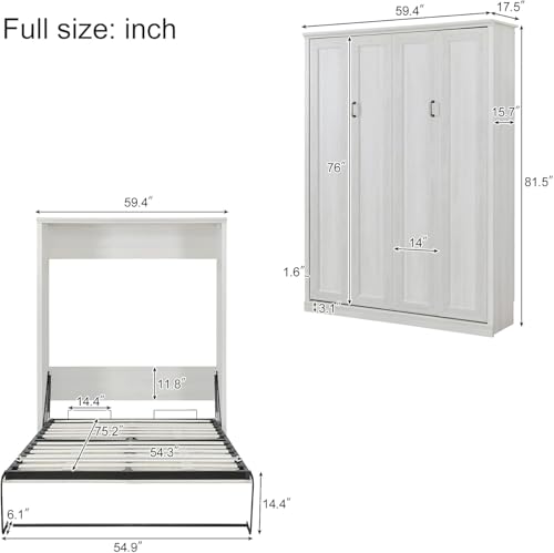 Queen Size White Wood Murphy Bed with Storage Bookcase Shelves T158053