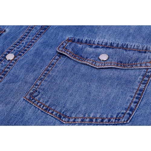 Men's Long Sleeve Double Pocket Snap Denim Shirt D3762