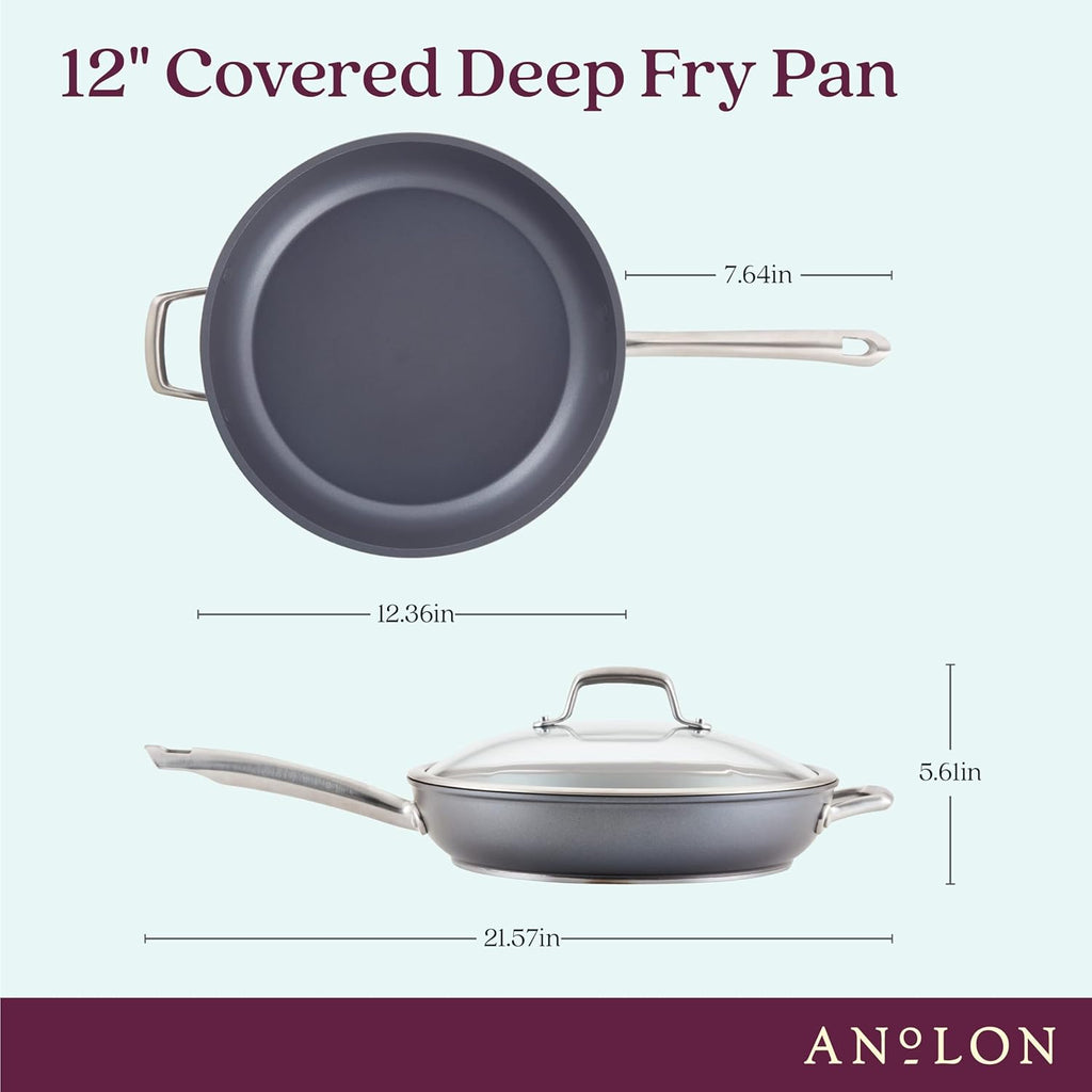 12 Piece Hard Anodized Cookware Set with Deep Frying Pan I964