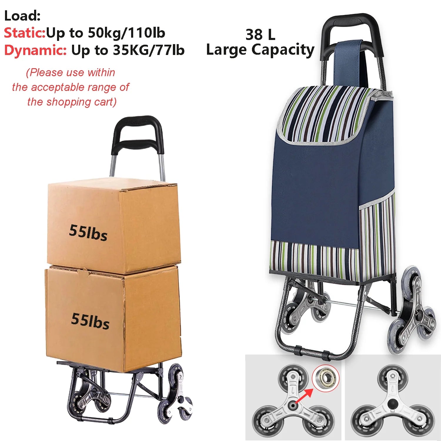 Blue Heavy Duty Folding Shopping Cart with Wheels Z25583
