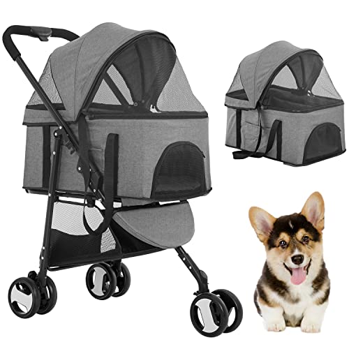 Black 3-in-1 Folding Pet Stroller with Detachable Carrier D931