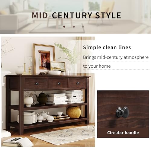 Espresso Console Table with Storage Drawers and Shelves B386299