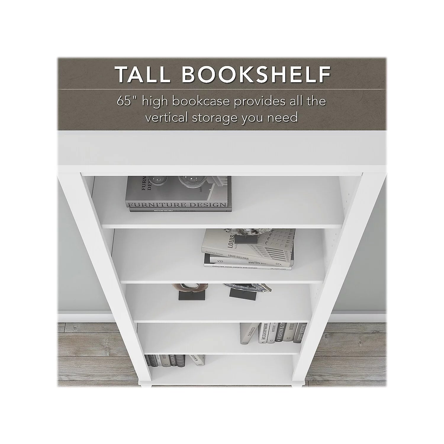 White 5 Shelf Tall Bookcase L246