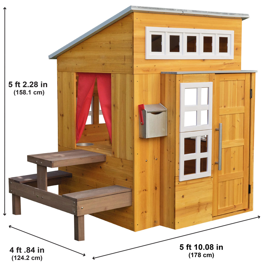 Modern Outdoor Wooden Playhouse with Picnic Table S267323
