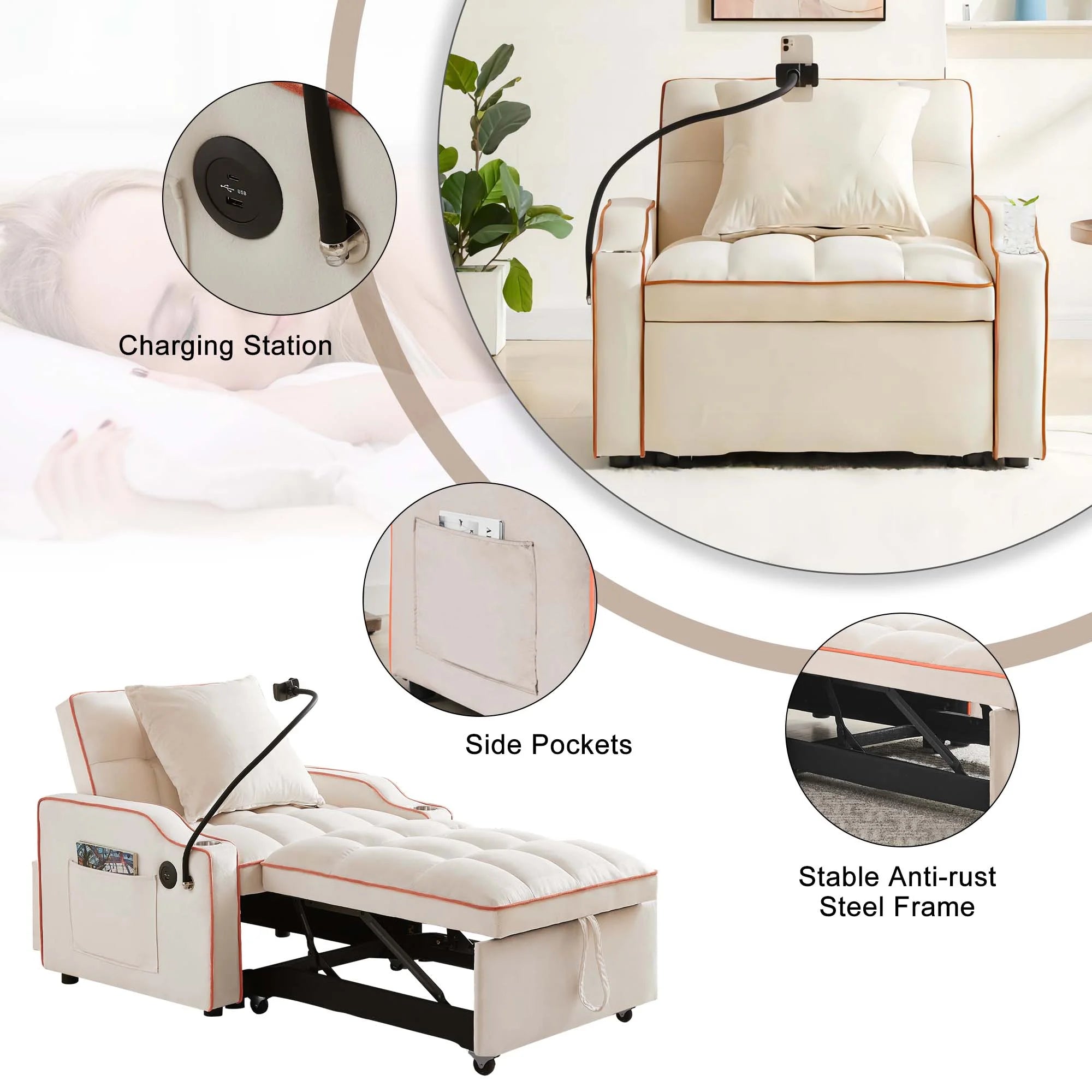Beige Sleeper Chair Bed R586