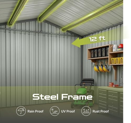 Grey Metal Outdoor Storage Shed with Windows and Lockable Doors L12614
