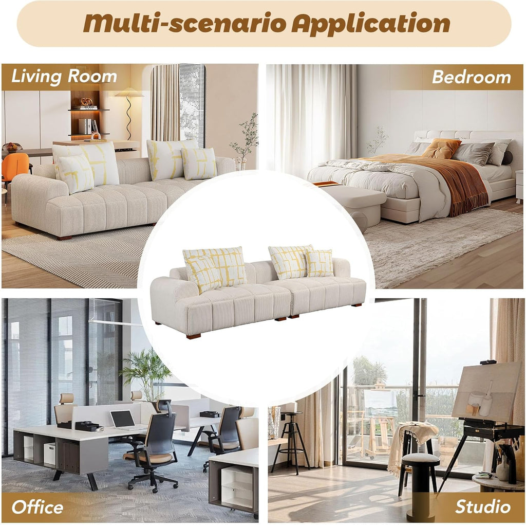 Oversized Corduroy Modular Sectional Sofa with 4 Pillows M2323
