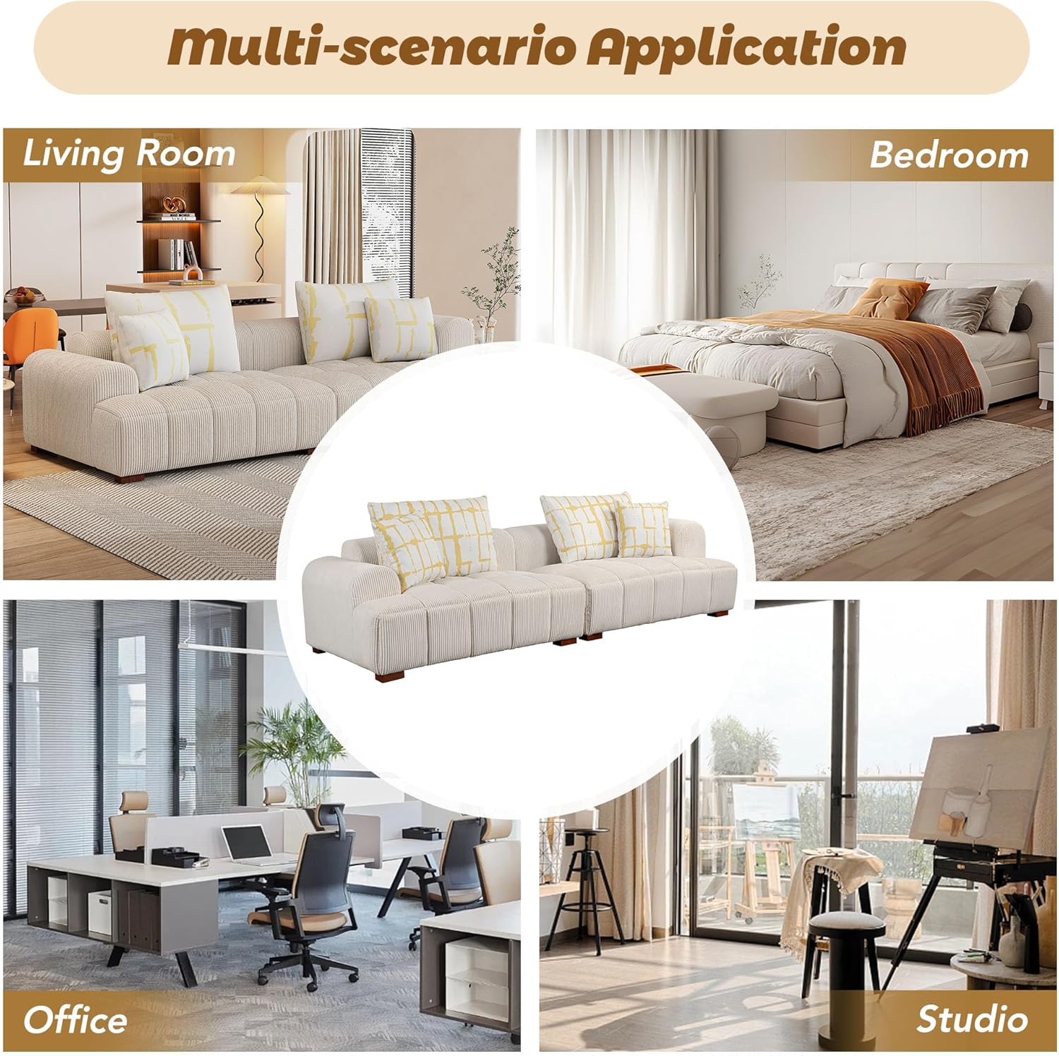 Oversized Corduroy Modular Sectional Sofa with 4 Pillows M2323