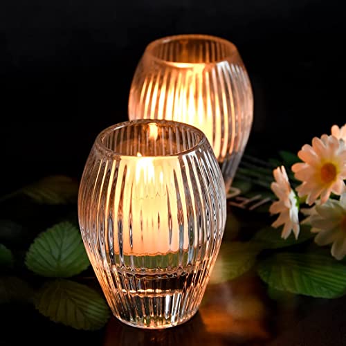 Clear Ribbed Glass Taper Candle Holders Set of 2 P354909