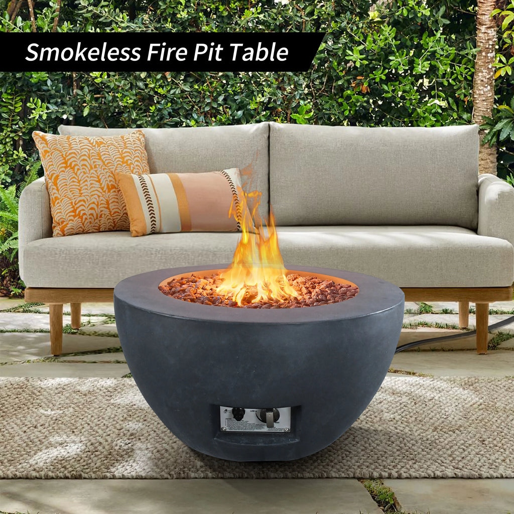 25 Inch Wide Round Concrete and Metal Propane Gas Fire Pit Table Q83379