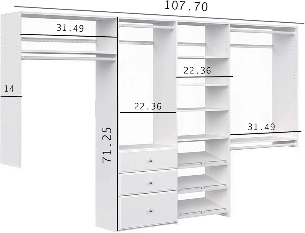 White Wall Mounted Closet Storage Organizer with Shelves and Drawers T8456