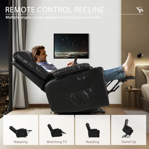PU Leather Electric Power Lift Chair Recliners with Heat and Massage, Adjustable Back Leg, USB Ports, Cupholders Y5143