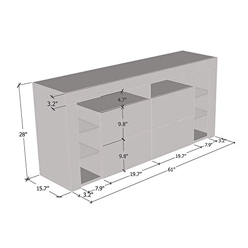 Modern High Gloss 61" TV Stand with Storage Cabinets and LED Lights O176008