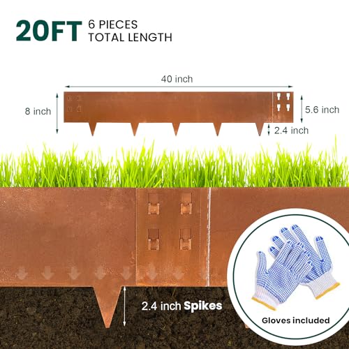 Corten Steel Landscape Edging 40 Inch Strips 8 Inch Depth 6 pcs Y242907
