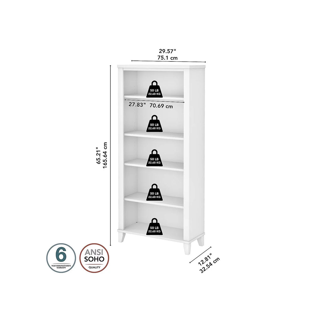 White 5 Shelf Tall Bookcase L246
