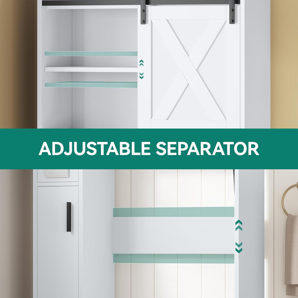 White Over The Toilet Storage Cabinet with Sliding Door I5842