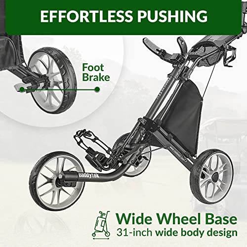 3 Wheel Golf Push Cart Foldable Lightweight Pushcart with Foot Brake V497567