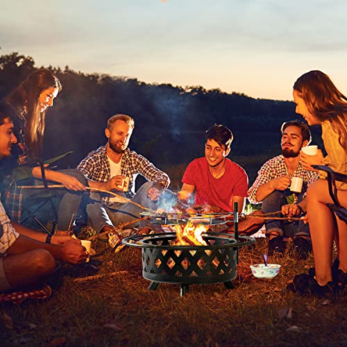 2 in 1 Wood Burning Fire Pit with Mesh Spark Screen Doors A4886