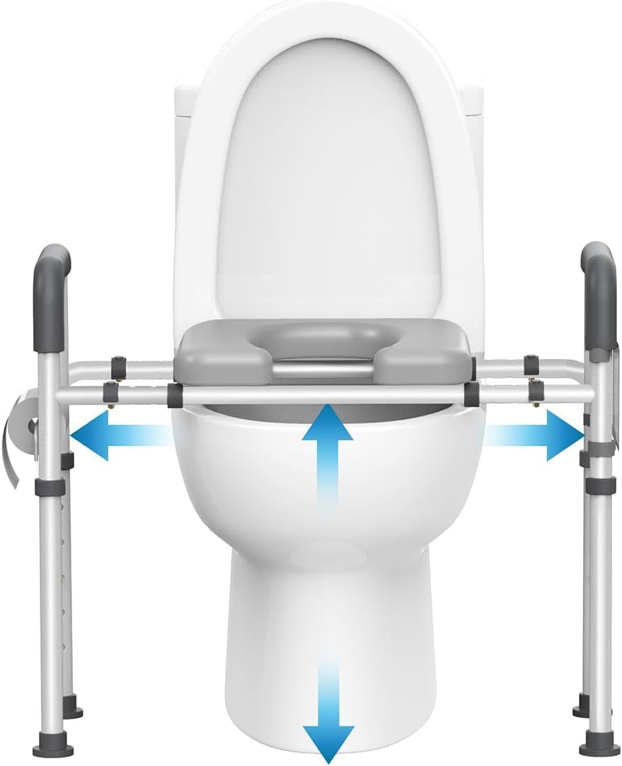 Raised Toilet Seat with Handles, Width and Height Adjustable Padded Toilet Seat Risers, Heavy Duty 350lbs Y3955