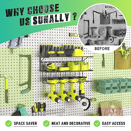 3 Layers Wall Mounted Power Tool Organizer with 4 Drill Holders (2 Pack) V621