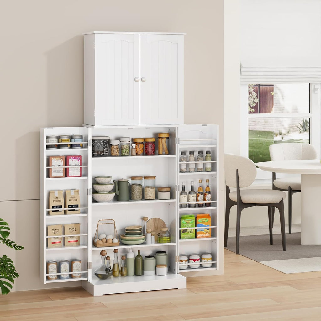 White Tall Freestanding Kitchen Pantry Cabinet with Doors and Shelves O44587