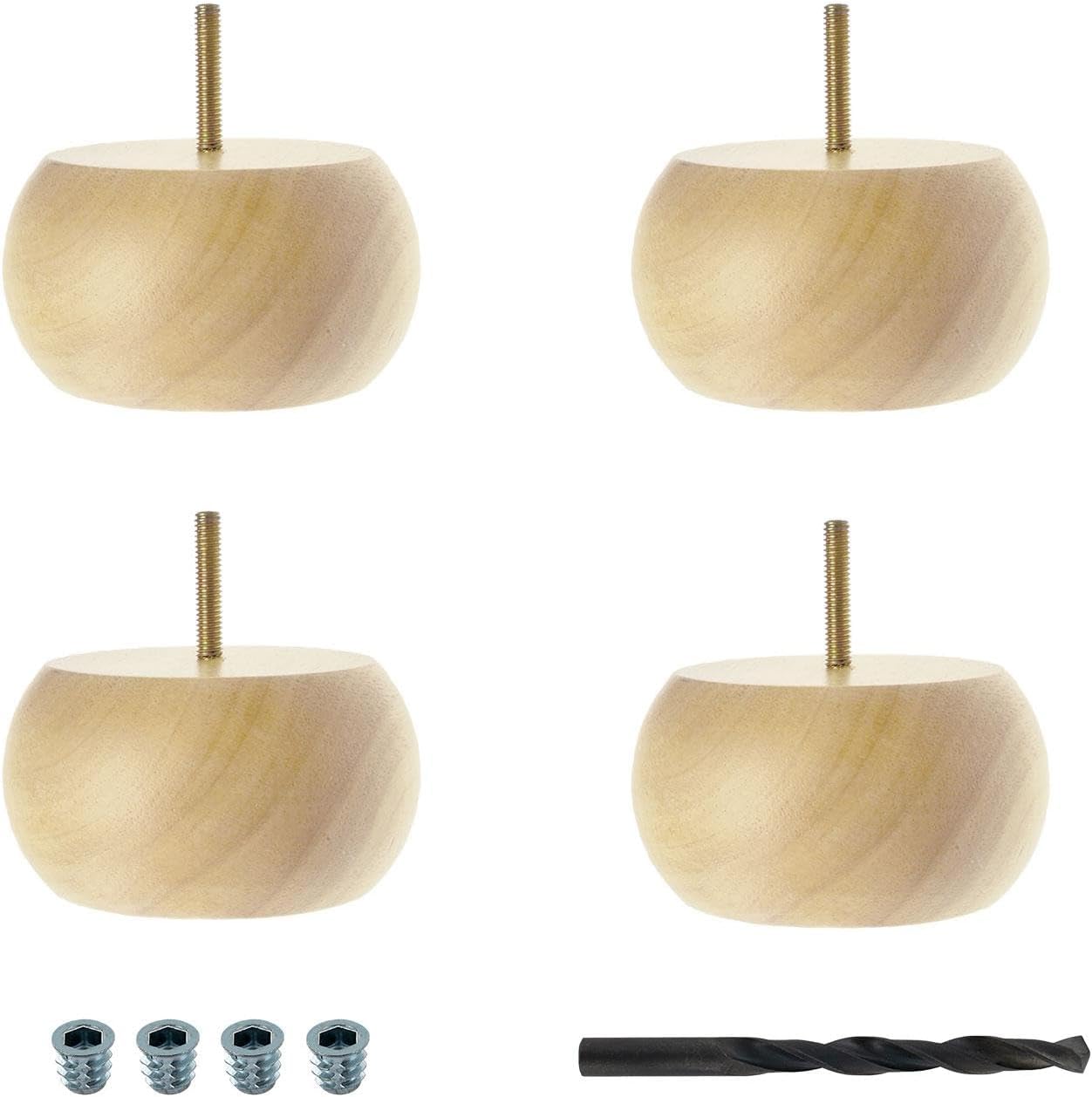 4 Pack Unfinished Solid Hardwood Bun Foot Leg A67936