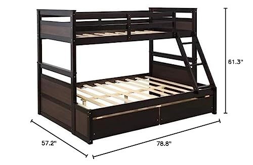 Gray Solid Wood Twin Over Full Bunk Bed Frame I36457