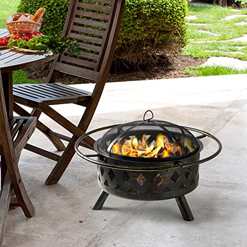 2 in 1 Wood Burning Fire Pit with Mesh Spark Screen Doors A4886