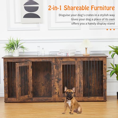 Wooden Double Dog Crate Kennel with Divider X332