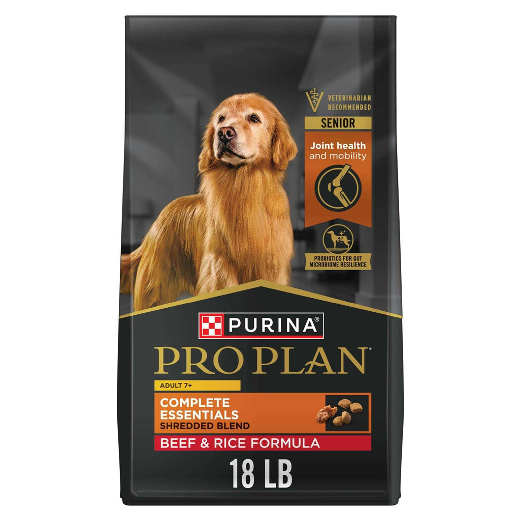 Senior Adult 7+ Complete Essentials Shredded Blend Beef & Rice Formula High Protein Dog Food P8801