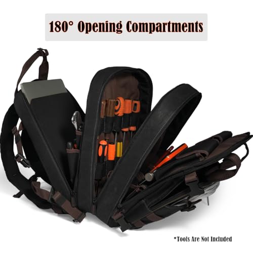Black Wax-Canvas 90-Pockets Electrician Backpack D27765