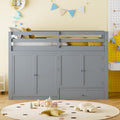 Gray Wood Twin Size Loft Bed with Storage Drawer and Two Wardrobes C96581