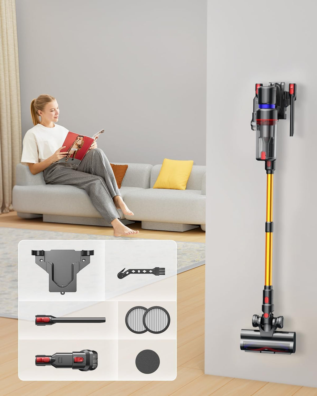 Cordless Stick Vacuum Cleaner with Touch Screen, Anti-tangle Brush R180353