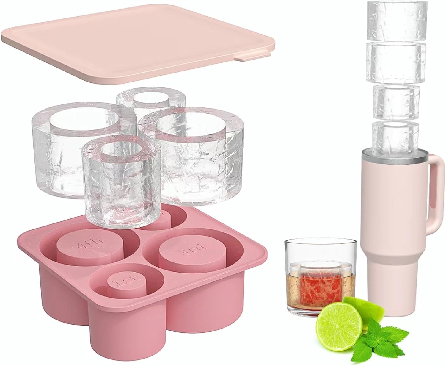 4 Pcs Silicone Ice Cube Tray with Lid M825046