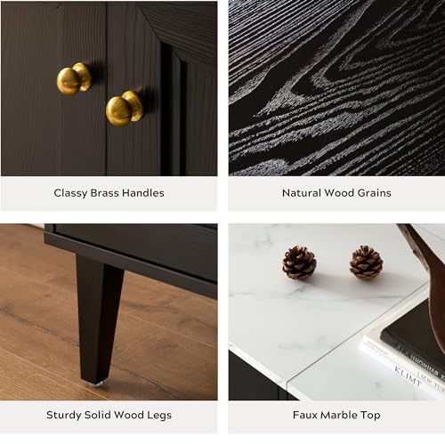 Black Storage Cabinet with Faux Marble Top and Adjustable Shelves D841