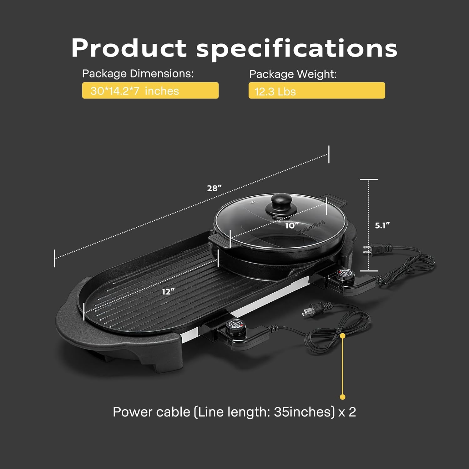 2200W Electric Hot Pot with Grill, Removable Non-stick Shabu-shabu Pot with Baking Pan, Separate Temperature Control 2-IN-1 Hotpot BBQ E730