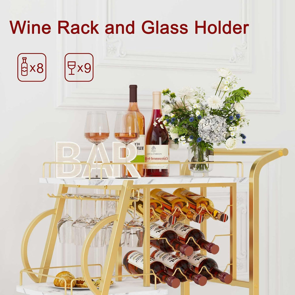 Gold Bar Cart with Wine Rack J535