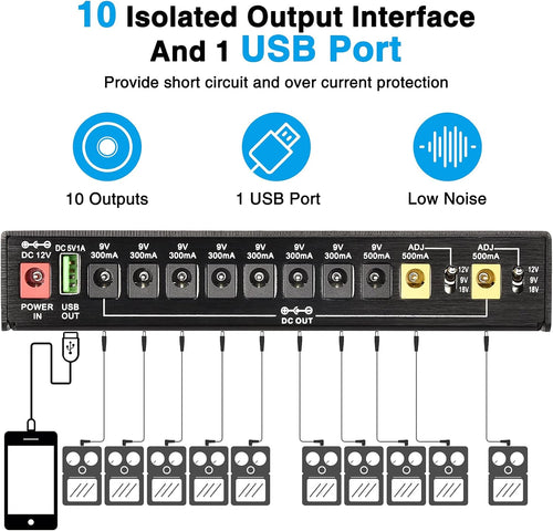 10 Isolated DC Output Guitar Pedal Power Supply O6456