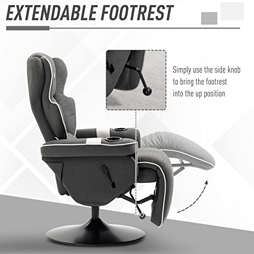 Black Manual Recliner Swivel Lounge Armchair with Footrest and Two Cup Holders Z949561