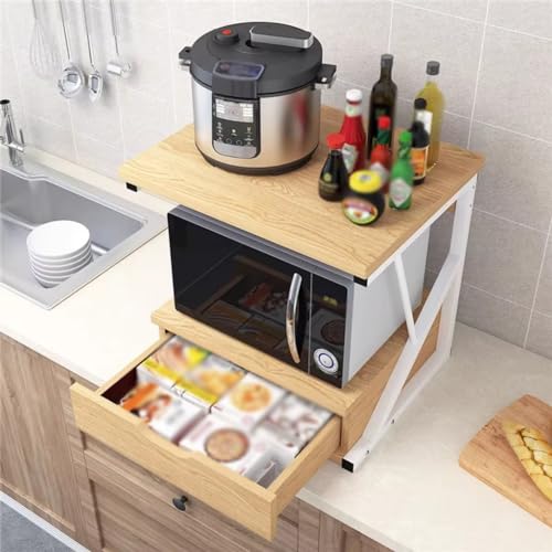 2 Tier Wooden Microwave Stand Shelf with Drawer X3338
