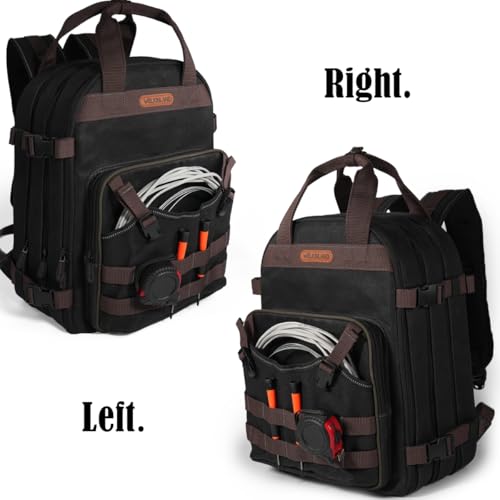 Black Wax-Canvas 90-Pockets Electrician Backpack D27765