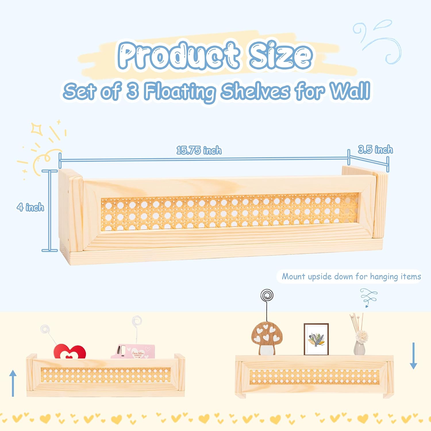 16" Rattan Shelf Set of 3 F158924