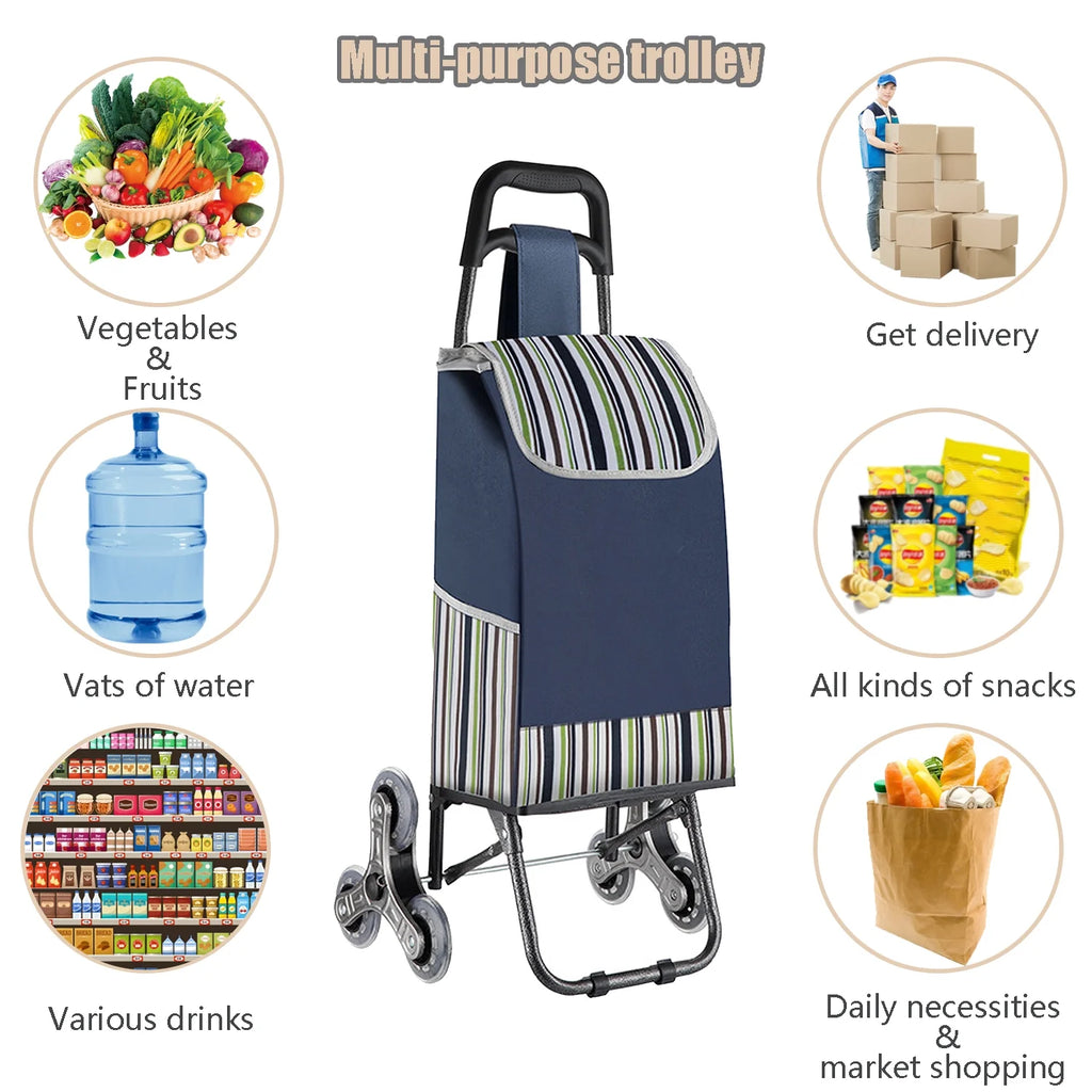 Blue Heavy Duty Folding Shopping Cart with Wheels Z25583