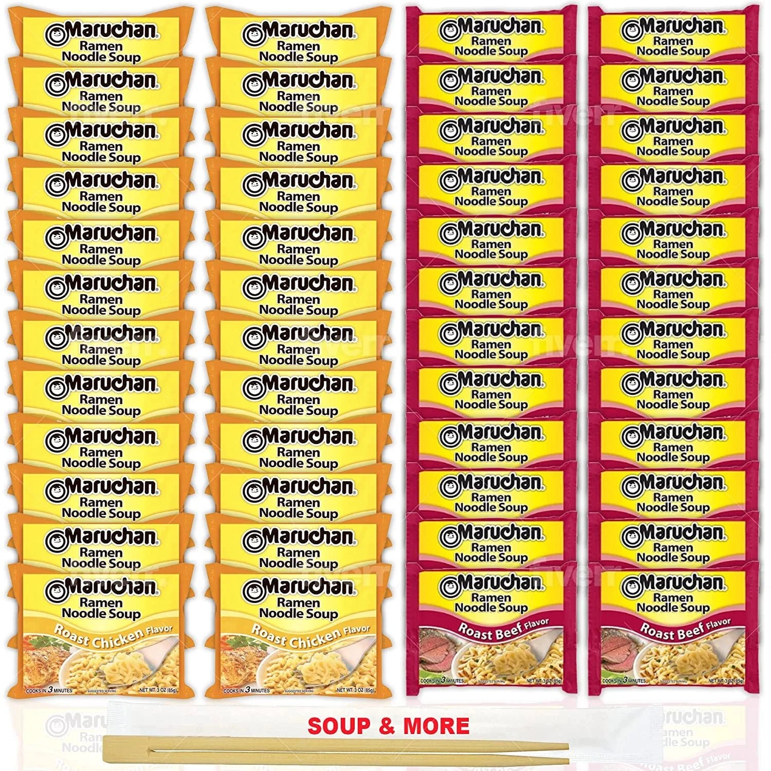 24 Packs Roast Chicken & 24 Packs Roast Beef 3 Ounce Instant Ramen Noodle Soup V60057