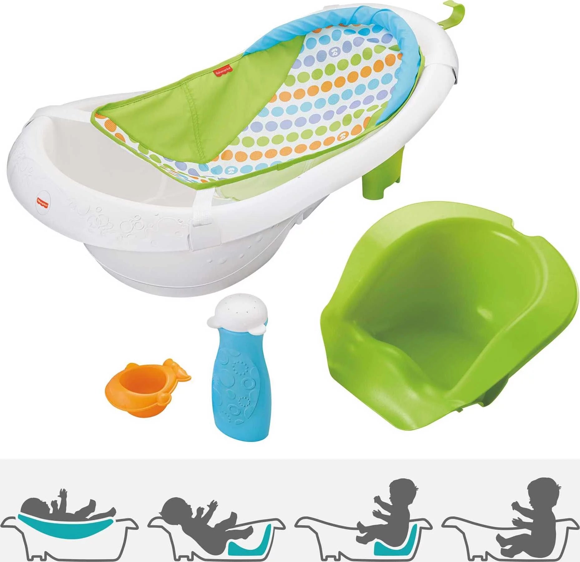 4-in-1 Baby Bath with 2 Toys, Green N170