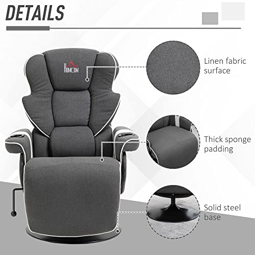 Black Manual Recliner Swivel Lounge Armchair with Footrest and Two Cup Holders Z949561